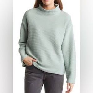Madewell Funnel Neck Drop Shoulder Ribbed Cotton Top in Frosted Sage - Size XXS